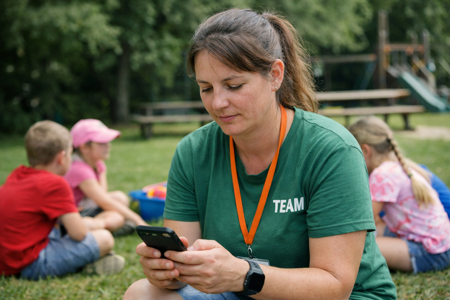 Betreuerin nutzt CampOffice auf dem Handy