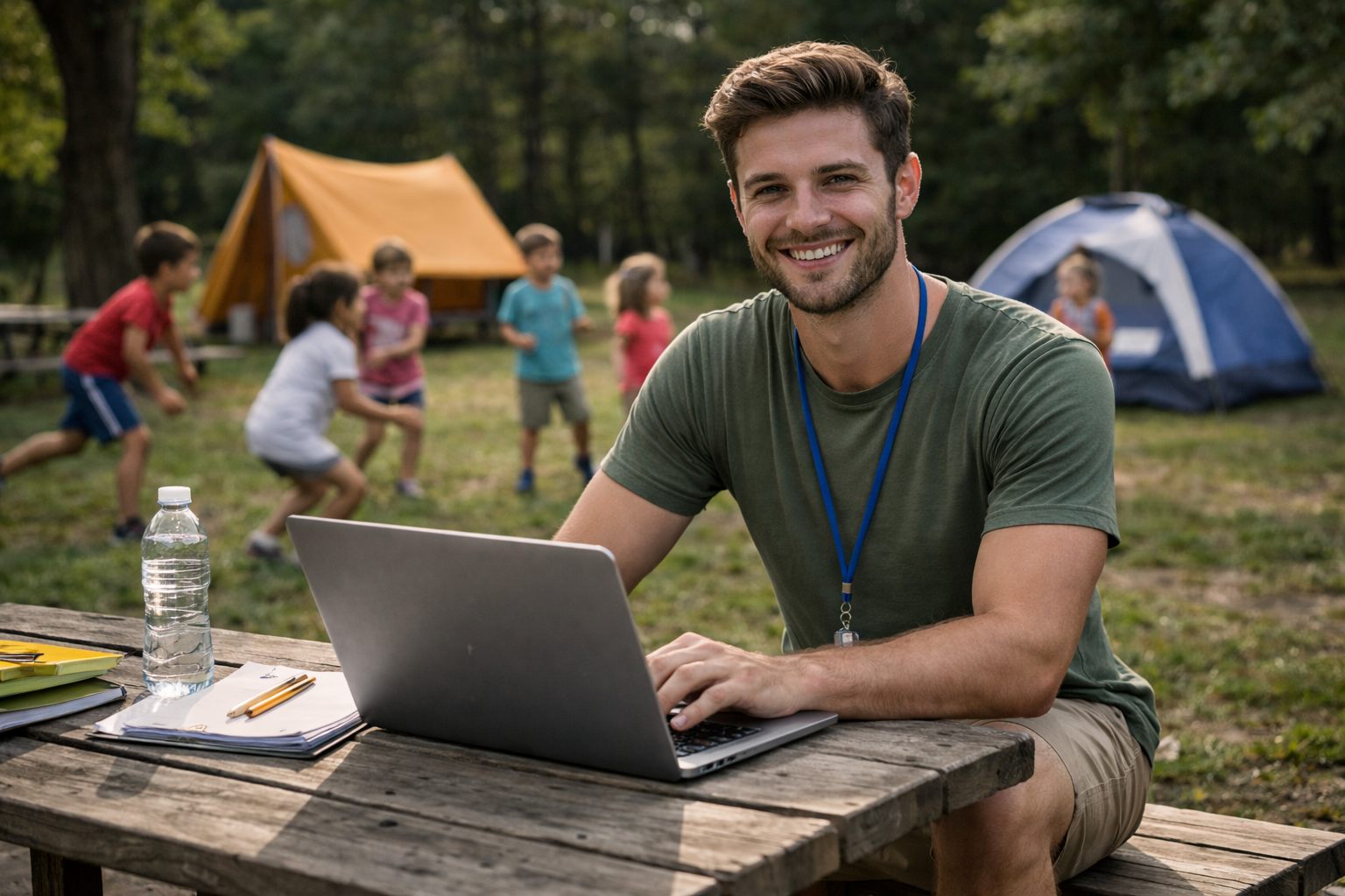 Campleiter arbeitet mit CampOffice am Notebook